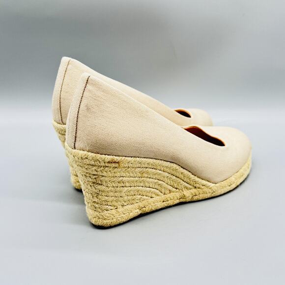 J Crew Shoes Womens 7 Beige Canvas Seville Wedge Espadrille Slip On Heels Summer - Picture 9 of 13
